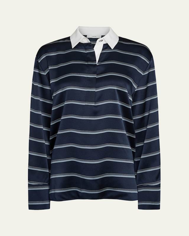 Long-Sleeve Stripe Silk Rugby Shirt